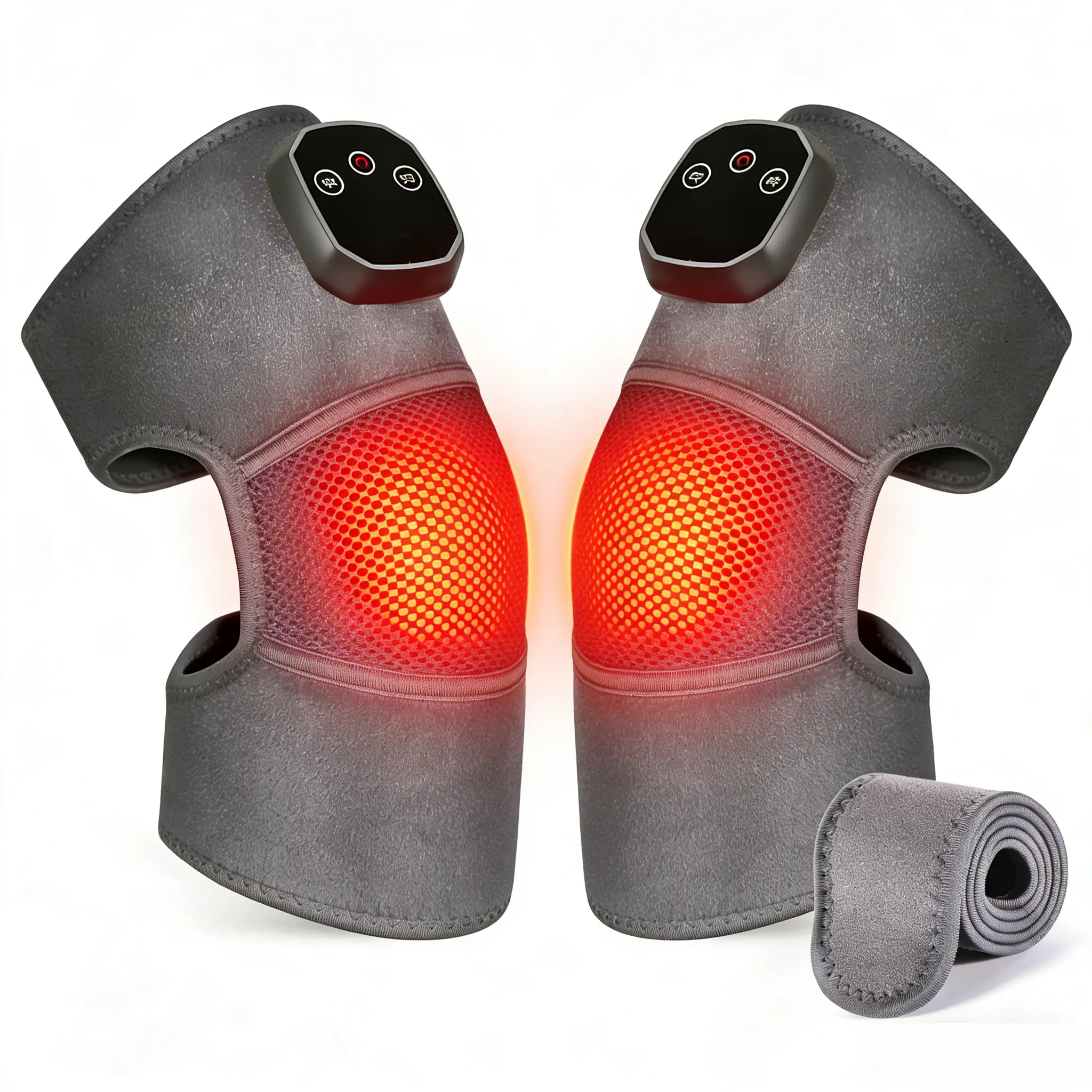 2025 Upgraded Wireless Rechargeable Cordless Knee Massager - Adjustable Strap Electric Heated Brace with 5 Levels, 3 Vibration Modes, Control, Soft Materials, Portable Knee Pain Tool for Runners, Basketball Sports Gift, Father’s Day Option