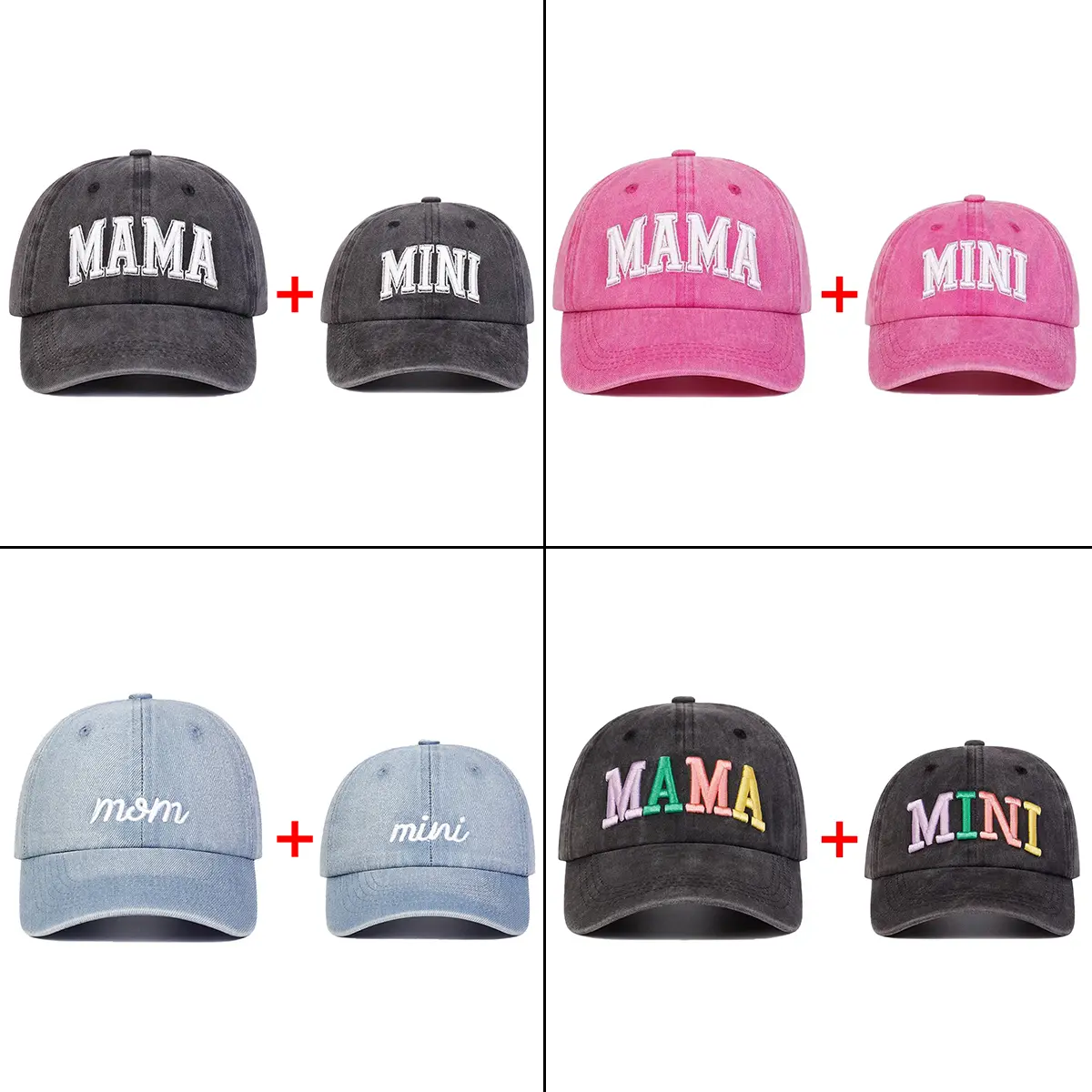 MAMA & MINI Embroidered Baseball Cap Set, Casual Family Matching Outdoor Sun Hats for Mom and Kid, Adjustable Fit, Custom Embroidered Hat, Casual Outdoor Hat