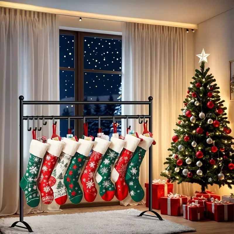 Christmas Stocking Holder Stand with 12 Hooks, Holiday Décor Stocking Stand for Floor, Standing Stocking Hangers Iron Metal Rack with Sturdy Triangle Base Ornaments Tree tini's apron