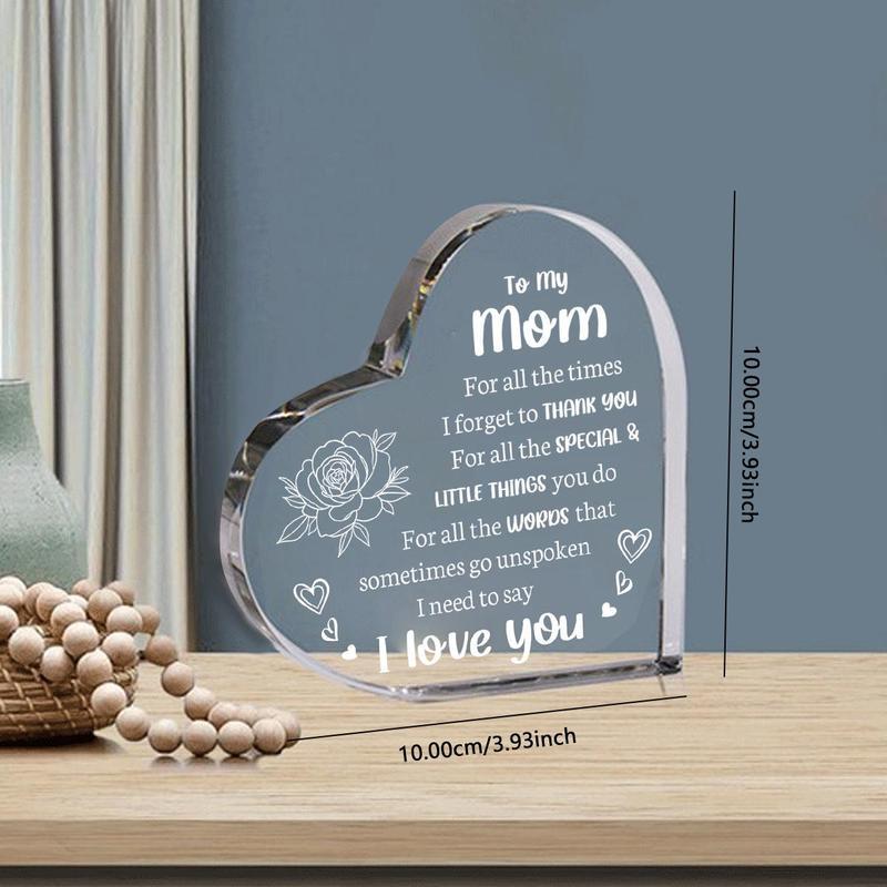 Risamil Gifts for Dad&Mom&Daughter Heart Shaped Acrylic Block, Flower & LetterPattern Decorative Ornament, Room DecorInspirational Creative