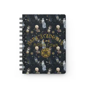 Dark Academia Spiral Bound Journal - Small Gothic Notebook for Writing and Planning, Literary Journal with Skull Pattern