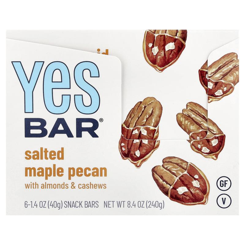 Yes Bar Snack Bars, Salted Maple Pecan, 6 Bars, 1.4 oz (40 g) Each