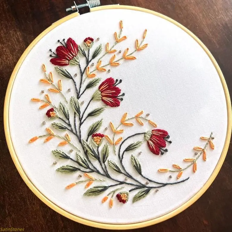 Bohemian Flora Embroidery Complete Kit - Beginner-Friendly DIY Stitching Set with English Guide, Handmade Needlework Supplies for Fashion Accessories, Includes Bohemian Square Floral Handkerchiefs, Bohemian Handkerchiefs