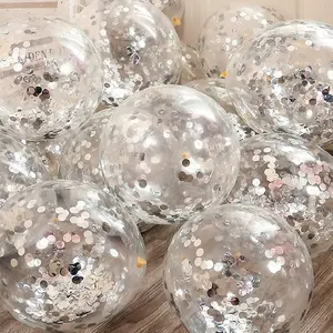 12inch Silver Confetti Balloons,  10/20/35pcs Latex Confetti Balloons Clear Balloons with Silver Confetti, Perfect for Birthday Wedding Shower Baptism Anniversary Engagement Valentine Bachelorette Christmas New Year Party Decoration Supplies