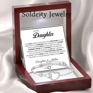 To My Daughter Forever Connected Bracelet Infinity Heart Cubic Zirconia Adjustable Inspirational Gift Jewelry from Mom Dad