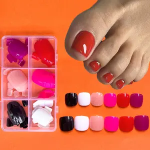 144Pcs Boxed Short Square Toe Nails, 6 Color Assorted Press-On False Nails, Solid Glossy Acrylic Full Coverage Nail Tips for Women, DIY Nail Art, Mixed Colors, Square Shape, Short Length and with Reusable Storage Box Nail Supplies, Diy False Toenails