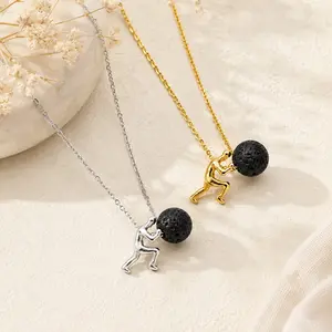 Sisyphus Perseverance Couple Necklace, Hypoallergenic Gold & Silver Tone Lava Stone Pendant, Romantic Gift for Men and Women