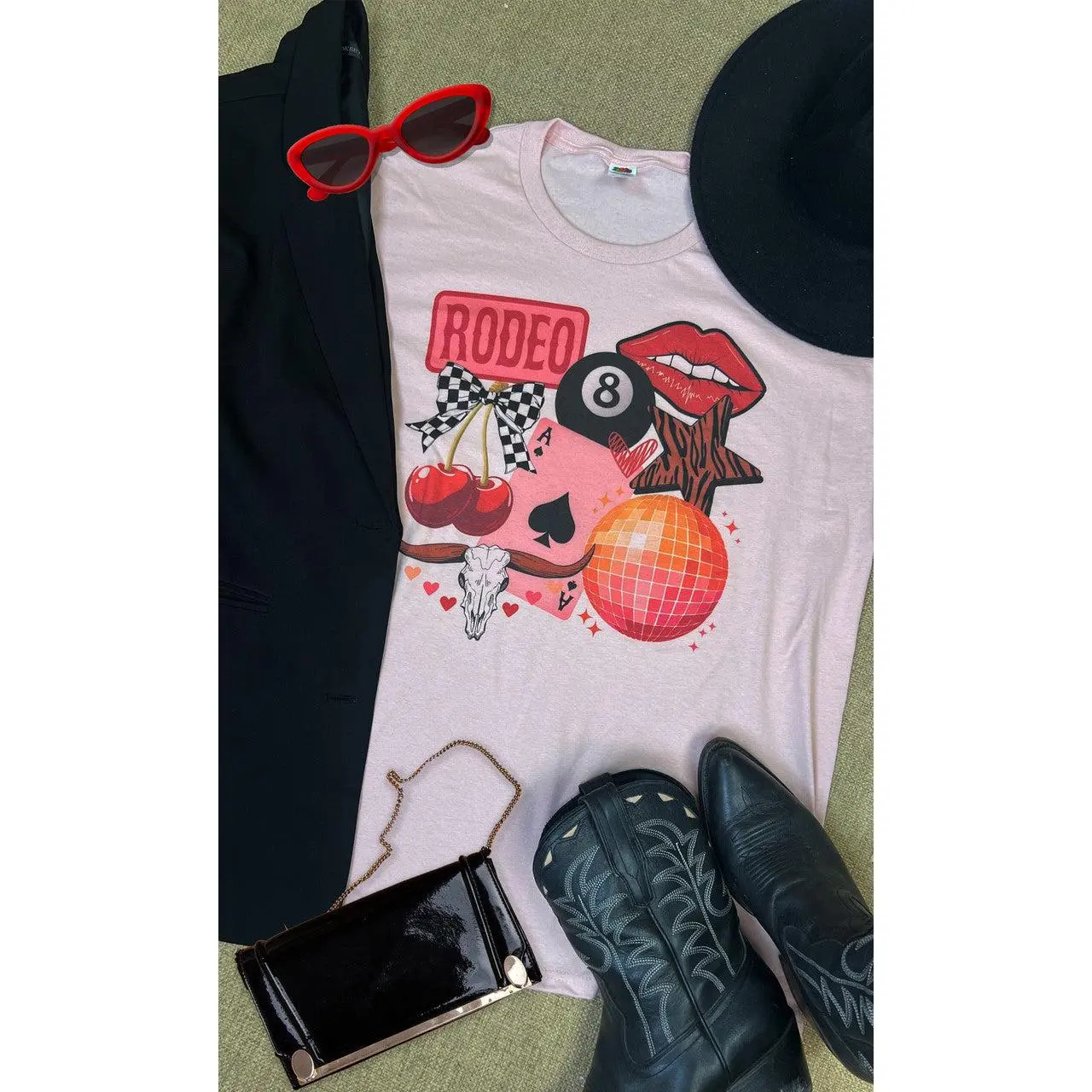 Tees2urdoor Women's Lady 100% Cotton Fitted Basic Crew Neck Rodeo Collage Graphic T-Shirt - Short-Sleeve, Sleeveless Alternative, Streetwear Casual Flattering Top, Cold Wash Compatible