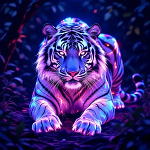 1pc 40x40cm/15.7x15.7Inch Large Sized Framed Round Diamond Painting Kit, Neon Tiger, 5D Diamond Painting, All Artificial Rhinestone Mosaic Painting Kit, Painting Kit, Beginner's Handicraft, Handcrafted DIY Diamond Painting