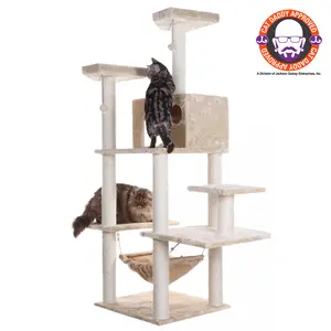 212 MAIN 72" Beige Real Wood Cat Tree - Spacious Condo, Scratching Post, Hammock Perch (Model A7202)