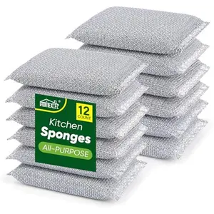 All-Purpose Sponge Pads 12PK, Non-Scratch Dish Sponges Safe for Non-Stick Cookware, Pots & Pans, Ideal Cleaning Dish Scrubber Pads for Kitchen, Bathroom and Household
