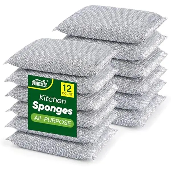 All-Purpose Sponge Pads 12PK, Non-Scratch Dish Sponges Safe for Non-Stick Cookware, Pots & Pans, Ideal Cleaning Dish Scrubber Pads for Kitchen, Bathroom and Household