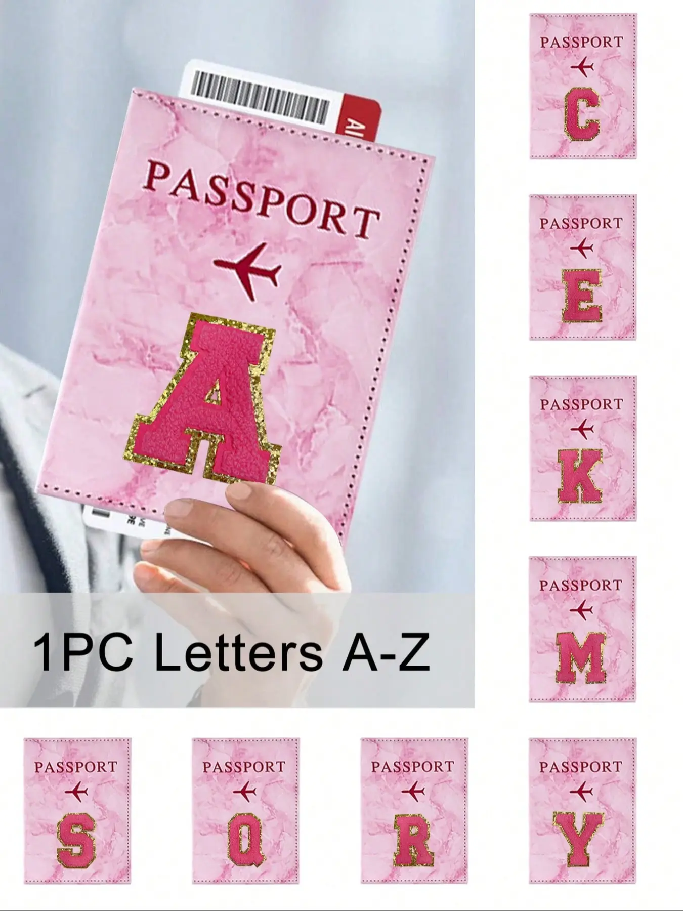 1 passport cover, embroidered rose red towel, printed with letters A-Z, unisex, RFID-blocking, Travel Accessories, vintage passport case, ID and bank card PU leather wallet, for back-to-school travel supplies, passport holde, Rfid Passport Holder