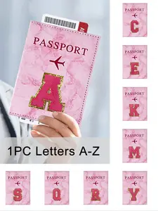 1 passport cover, embroidered rose red towel, printed with letters A-Z, passport wallet, unisex, RFID-blocking, vintage business passport case, portable multifunctional ID and bank card PU leather wallet, for back-to-school travel supplies, passport holde