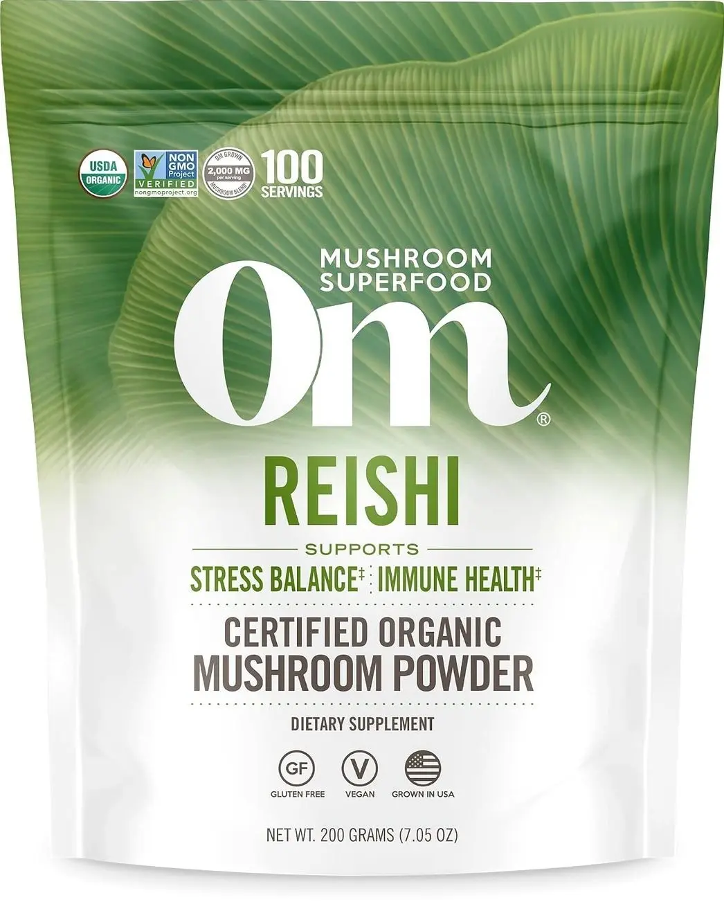 Om Mushroom Superfood Reishi Organic Mushroom Powder, 100 Servings, Organic Adaptogen Powder for Stress Relief and Immune Health