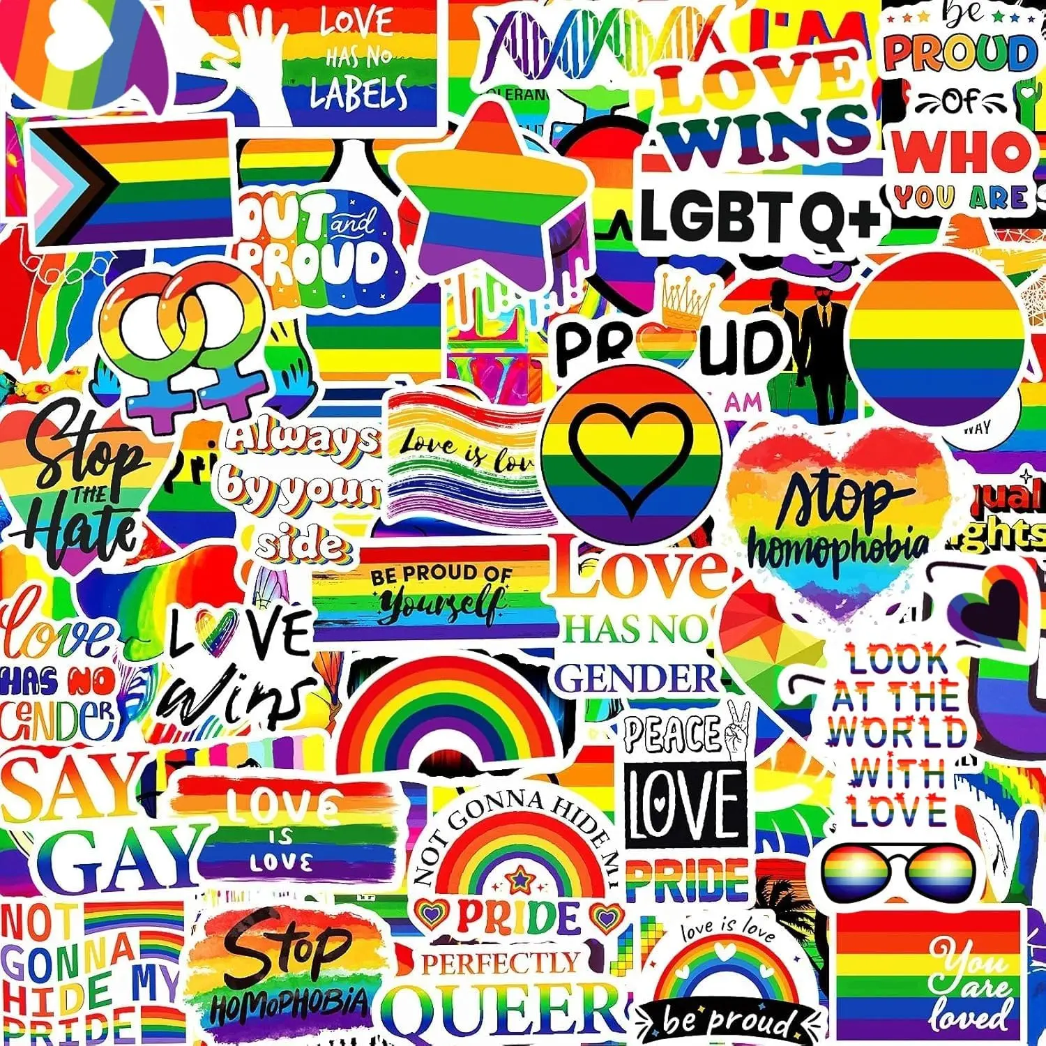 300PCS Gay Pride Stickers for LGBTQ, Waterproof Rainbow Stickers Pride Stuff Accessories Celebration for Parades Water Bottle Laptop Skateboard Phone Month Decorations(Non-Repetitive)