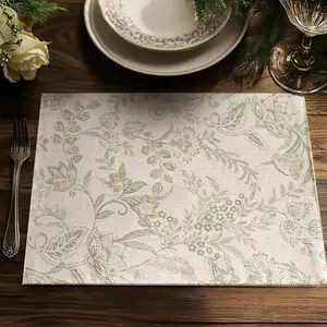 Linen Floral Fall Placemats Set of 4 Cloth Table Mats Rustic Cottagecore Botanical Outdoor Seasonal for Kitchen Dining Home Decor Holiday Non-Slip Washable Tablemats 13x19 Inch Green