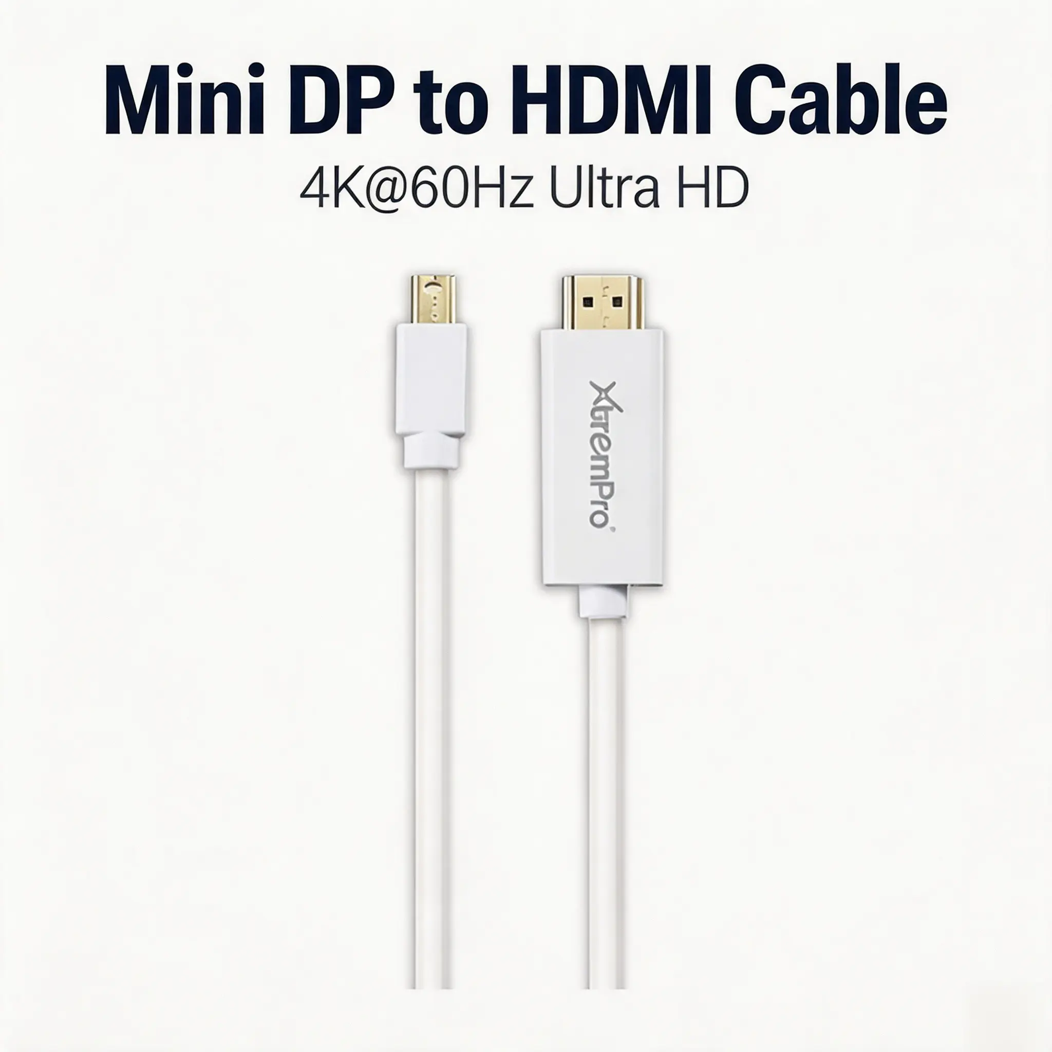 XtremPro Mini DisplayPort 1.2 to HDMI 2.0 Cable, 4K@60Hz Mini DP/Thunderbolt to HDMI Adapter Cord, White, Compatible with MacBook, Laptop, PC, Monitor, TV, Projector - 6ft