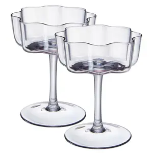 Khen Flower Vintage Wavy Glass Coupes Martini, Champagne & Cocktail Coupes - Set of 2-7oz Colorful Cocktail Glasses & Champagne, Prosecco, Mimosa Glassware Copyright Design - Gray