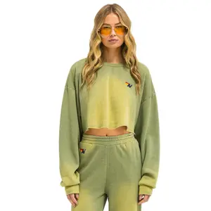 ESSENTIAL CROPPED CREW SWEATSHIRT RELAXED - FADED ARMY