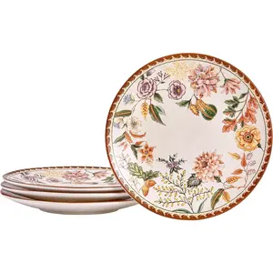 Blooming Moment Dinner Plates Set of 4, 11 Inch Large Ceramic Plates for Pasta, Steak, Stylish Serving Dishes, Microwave and Dishwasher Safe,  for Housewarming and Thanksgiving