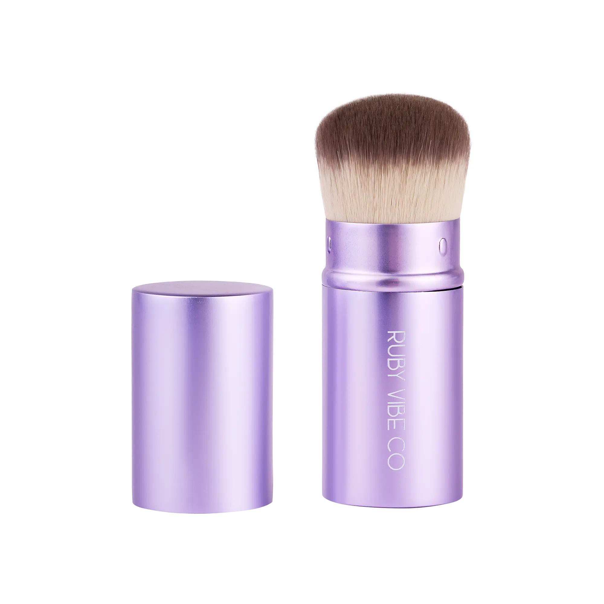 [RUBY VIBE CO] Luxe Retractable Kabuki Brush 001 Soft Synthetic Hair Sleek Purple Aluminum Ferrule for Blending & Buffing
