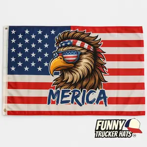 Funny American Flag Bald Eagle MERICA 3x5 wall decor banner gift husband garage man cave hunting Flag Ornaments large big Slogan Tapestry seasonal
