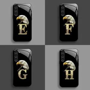 Suitable for [Galaxy S23 5g] New high-end domineering bald eagle letter glass mobile phone case New business simple metal paint electroplated glass mobile phone case Affordable anti-fall and anti-fingerprint 995