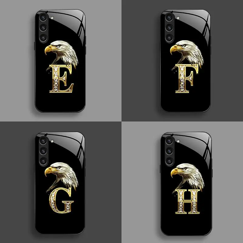 Suitable for [Galaxy S23 5g] New high-end domineering bald eagle letter glass mobile phone case New business simple metal paint electroplated glass mobile phone case Affordable anti-fall and anti-fingerprint 995
