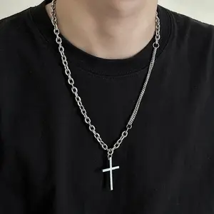 Trendy men's cross titanium steel chain, women's casual versatile hip-hop cool Sa wind necklace