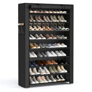 Shoe Rack, 9 Tier Shoe Organizer with Nonwoven Fabric Cover, Shoe Storage Shelf for 40-50 Pairs of Shoes, Entryway