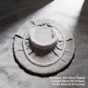 925 Silver Plated Herringbone Chain Necklace, 50cm (20") / 60cm (24"), 6mm Wide, Hypoallergenic Anti-Tarnish Sweatproof Silver Chain, Unisex Daily Wear Necklace for Men & Women, Hip Hop Minimalist Jewelry Perfect Gift