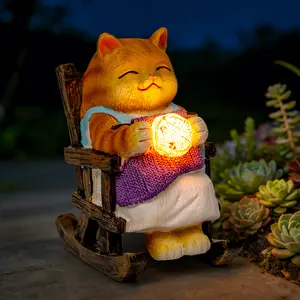 Miniature Cat Garden Statue Gift Outdoor Fairy Decor Figurine Lights Solar Garden Decor Cat Art Ornament, Birthday Gifts for Women Mother Mom Grandma, Housewarming Porch Patio Yard Windowsill