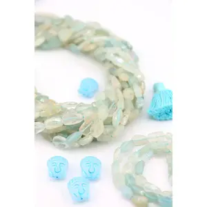 Natural Aquamarine Faceted Oval Beads, 8x10mm, 14 inch strand, March Birthstone