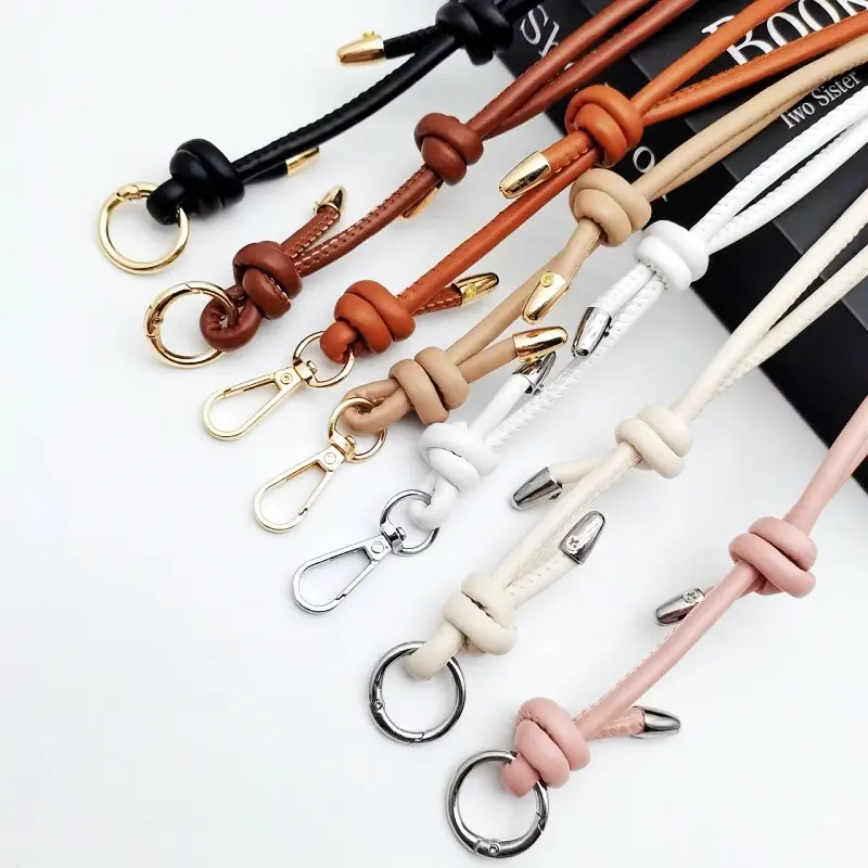 Adjustable Knotted Faux Leather Crossbody Bag Strap, Viral Thin Rope Replacement Shoulder Strap, Dual Use Hand & Crossbody Purse Strap With Metal Clips, Universal DIY Handbag Hardware Accessory For Mini Shoulder Bags