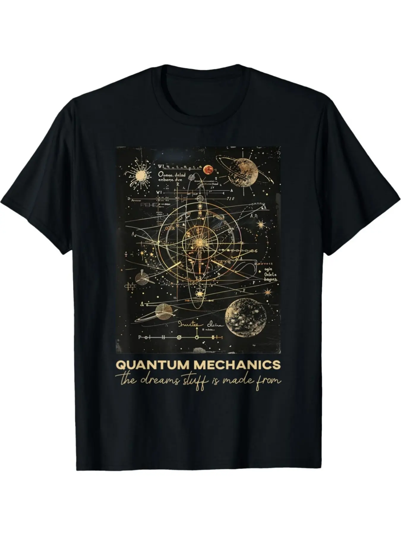 Men'S Quantum Mechanics Graphic T-Shirt |   Black Science-Inspired Design with Planets & Equations Breathable & Comfortable Fit Casual Summer Tee for Adults Crew Neck Regular Fit All-season Wear Pure 220G