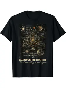 Men'S Quantum Mechanics Graphic T-Shirt |   Black Science-Inspired Design with Planets & Equations Breathable & Comfortable Fit Casual Summer Tee for Adults Crew Neck Regular Fit All-season Wear Pure 220G