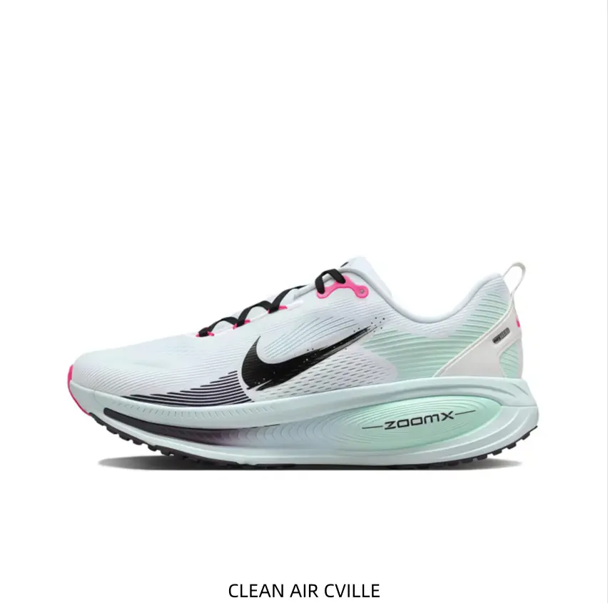 Breathable Mesh Air Cushion Racing Sneakers White Mint Green With Pink Accent Non‑Slip Athletic Running Shoes for Training Jogging Casual Daily Sports
