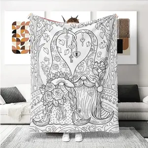 Dwarf Coloring Book Flannel Throw Blanket - Premium Flannel Material Interactive Drawing Surface for Kids Family Fun Multi Purpose Nap Throw for Sofa Camping Travel Bedroom Living Room Office Mother's Day Valentine's Day Birthday Christmas Gift