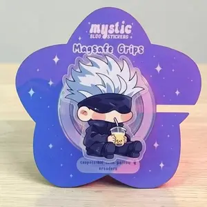 Magnetic Phone Grip Chibi Gojo Satoru Boba Tea, Kindle Holder Magsafe Compatible, Cute Anime Aesthetic High-quality Print, Removable Gift for Readers & Otaku.