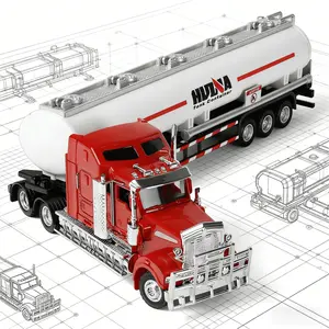 1:50 Red Alloy American Flatbed Trailer Model Toy,  Construction Vehicle, Highly Detailed for Collection Display & Decoration Toy, Perfect Christmas Birthday Gift for Men & Boys Collectors