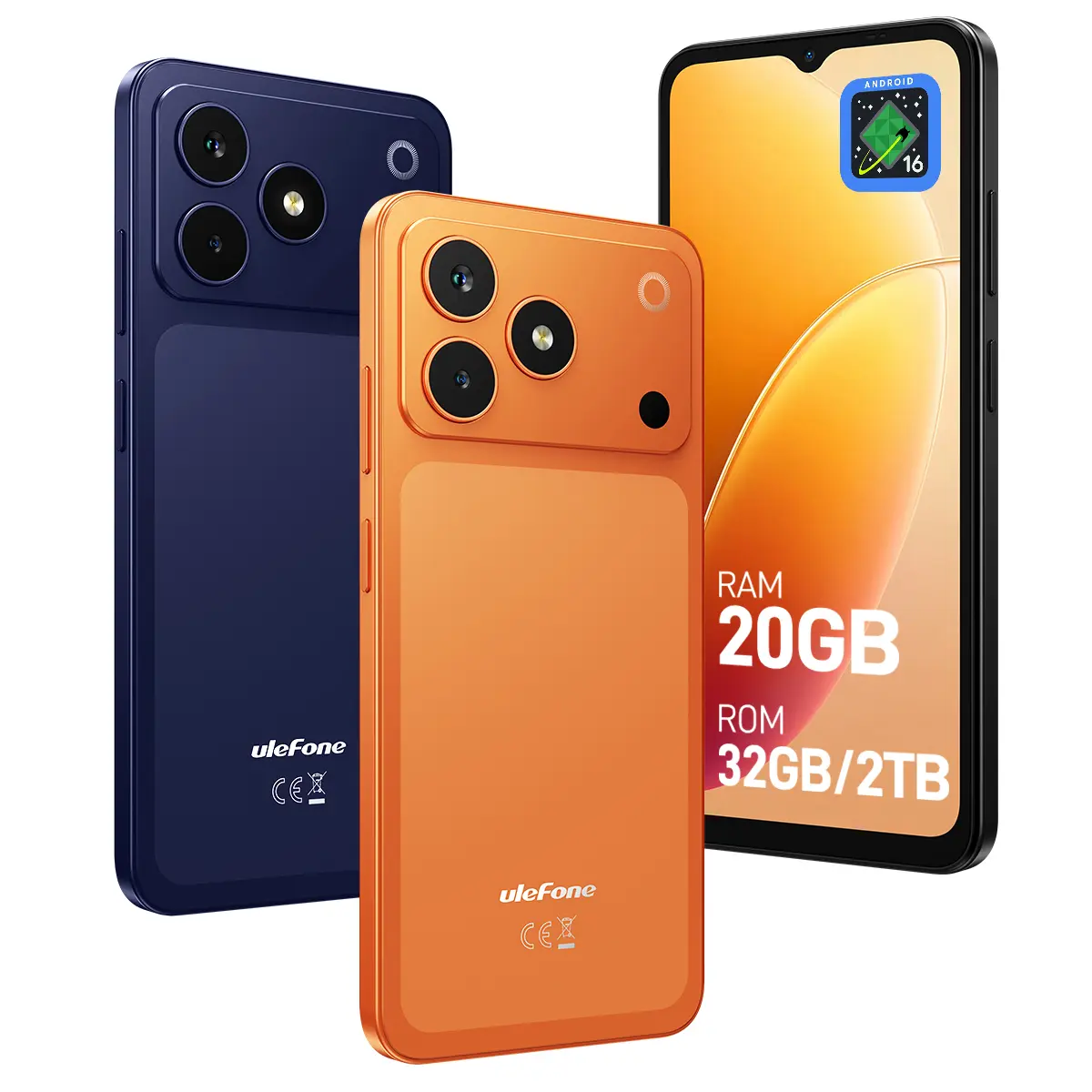 Ulefone Note 23 4G Unlocked Smartphone Android 16 Go, 20GB RAM+32GB, 5000mAh 6.56" 90Hz Screen Mobile Phone, Unisoc T7100, 17GB RAM Virtual, 2TB ROM Expandable, 3-Card Slot, Face Unlock, USB-C