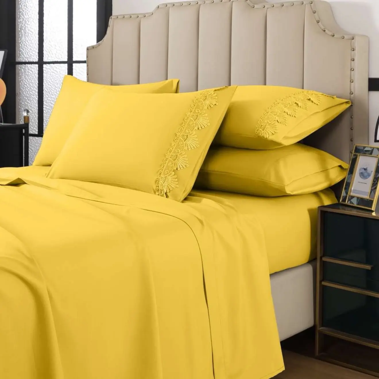 6 -Piece king size Deep Pocket Bedding Set with Bed Sheets - Fitted, Flat Sheets, Hypoallergenic, All-Around Elastic, Breathable, Fade and Wrinkle Resistant, 100% Brushed Microfiber, Machine Washable, Multiple Colors/Patterns