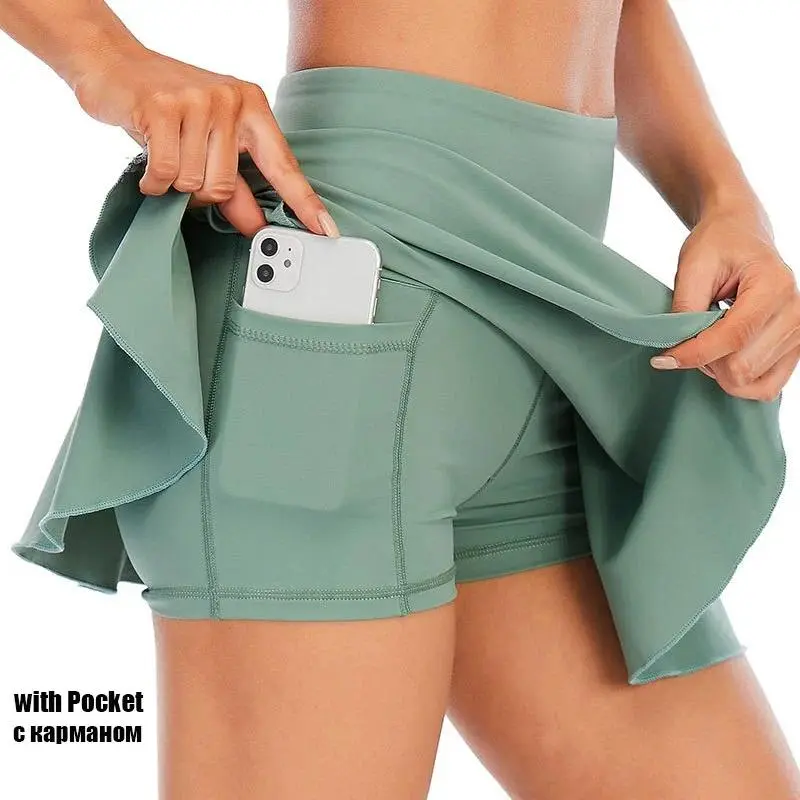 Women's High Waist Cloud Hide Pleated Skorts, Stretchy Built-In Shorts Plain Sporty Chic Skirt for Tennis, Running, S-XXXL Fitness Apparel, Athletic, Active Skirt Style, Skorts Sport Skirt