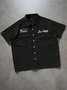 Men's Loose Fit Casual Button Collared Shirt with Practical Pockets, Blue Button Short Sleeve, Multi-Pocket Design, Street Style Summer Clothing