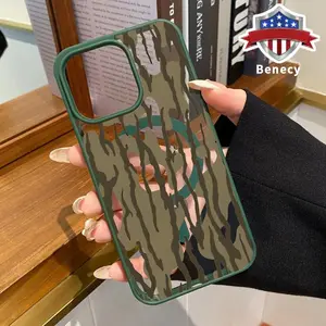 Camouflage Harmony Pattern Magnetic Phone Case Supports Wireless Charging for iPhone 17 15 16 14 Pro Max 13 12 11 XR XS Air Plus E Shockproof Non Slip Protection Silicone Transparent Acrylic Cover Cellphone Protective