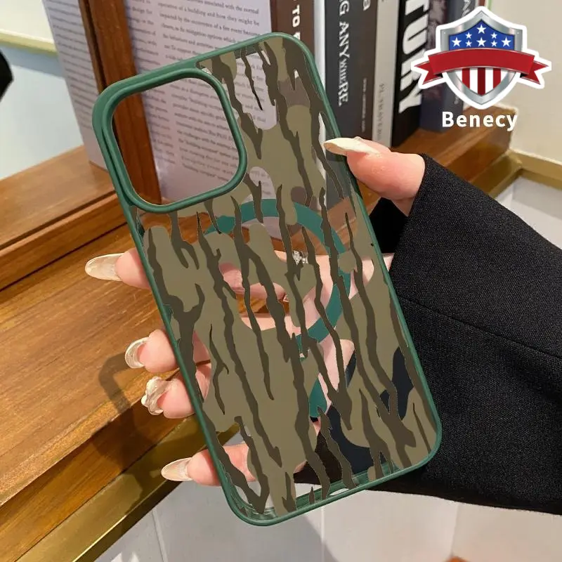Magnetic Camouflage Harmony Pattern Cellphone Case - Silicone-Transparent Acrylic Mix TPU Casing, Durable Wireless Charging-Supporting, Shockproof Non-Slip Handheld Protection Accessory for Women, iPhone 11,12,13,14 Pro Max,15,16,17,XR,XS,Air,Plus