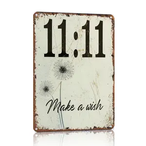 8x12 in Aluminium 11:11 Make A Wish Metal Sign - Retro Vintage Inspirational Wall Decor, Angel Number 11:11 Art Print for Home, Room Decor, Aluminum-Based Home Signs, Vintage Home Signs