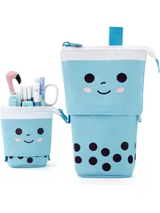 Cute Pencil CaseStanding Pen Holder TelescopicMakeup Pouch Pop Up Cosmetics Bagwith Kawaii Smile Face Stationery caseOffice Organizer Box for GirlsStudents Women Adult Office Supplies