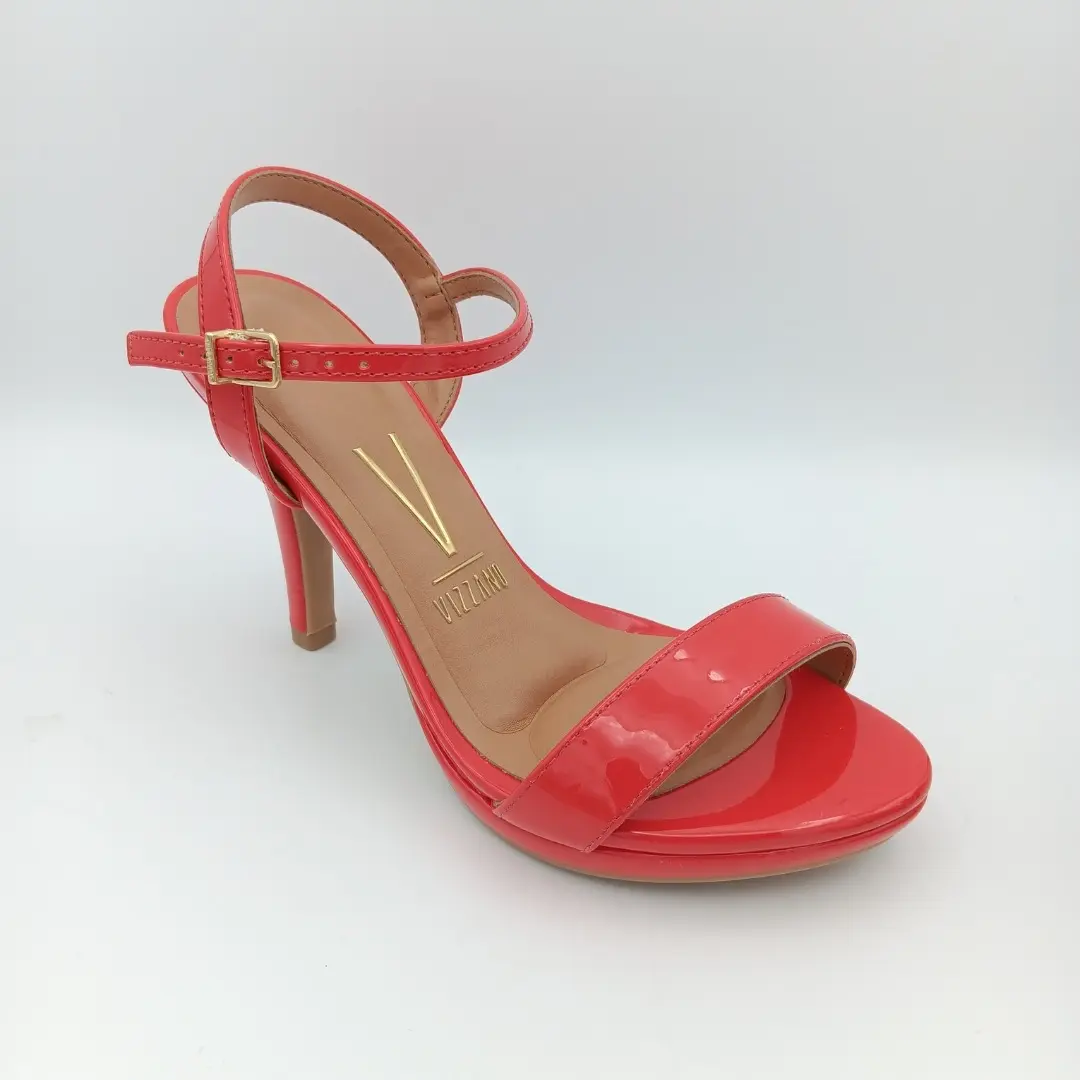 Vizzano Women's Elegant Red Patent Open-Toe High Thin Heel Footwear - Stylish Formal Design, High-Gloss Synthetic Leather, Comfortable Cushioned Insole for Special Occasions